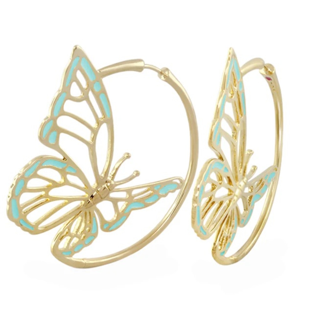 Lauren G Adams Elegant Gold Butterfly Hoop Earrings - like new
